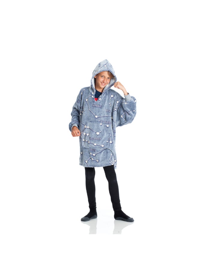 Kanguru Hoodie Wearable Blanket | Oversized Sweatshirt, Hooded Fleece Blanket for Kids & Teenagers, Ultra Soft & Comfy, Big Front Pocket, Lightweight, Washable, size 65x75cm - Glow Constellations  - Image 4