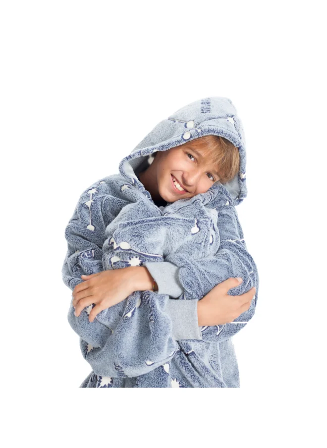 Kanguru Hoodie Wearable Blanket | Oversized Sweatshirt, Hooded Fleece Blanket for Kids & Teenagers, Ultra Soft & Comfy, Big Front Pocket, Lightweight, Washable, size 65x75cm - Glow Constellations