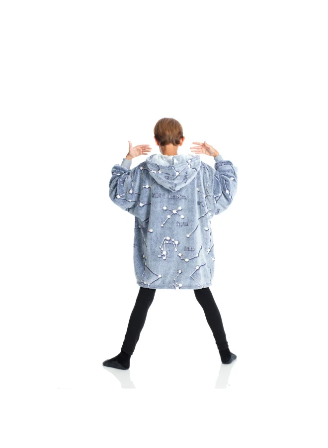 Kanguru Hoodie Wearable Blanket | Oversized Sweatshirt, Hooded Fleece Blanket for Kids & Teenagers, Ultra Soft & Comfy, Big Front Pocket, Lightweight, Washable, size 65x75cm - Glow Constellations