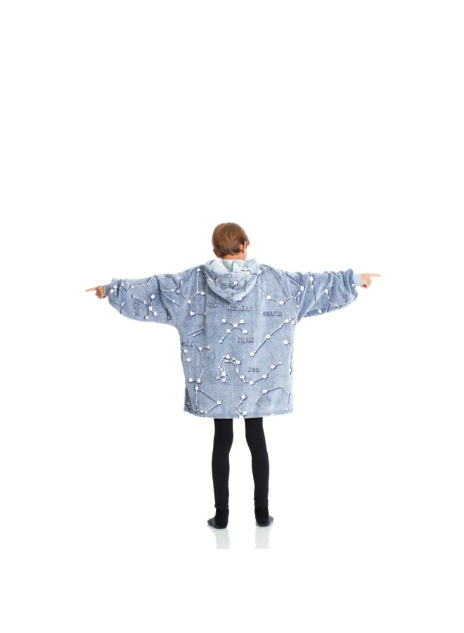 Kanguru Hoodie Wearable Blanket | Oversized Sweatshirt, Hooded Fleece Blanket for Kids & Teenagers, Ultra Soft & Comfy, Big Front Pocket, Lightweight, Washable, size 65x75cm - Glow Constellations