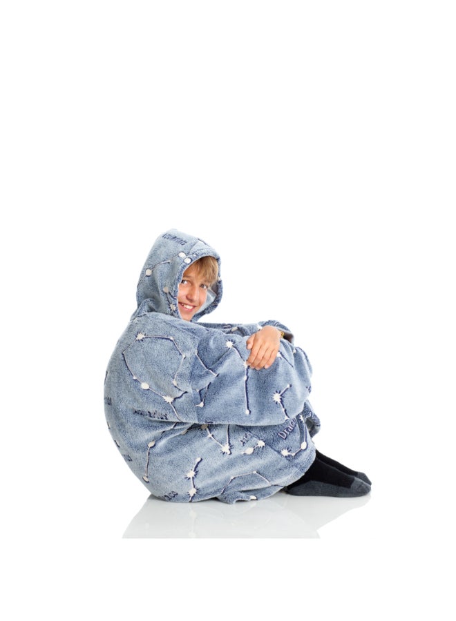 Kanguru Hoodie Wearable Blanket | Oversized Sweatshirt, Hooded Fleece Blanket for Kids & Teenagers, Ultra Soft & Comfy, Big Front Pocket, Lightweight, Washable, size 65x75cm - Glow Constellations  - Image 3