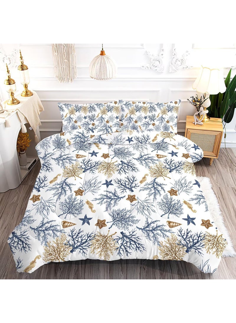 FUYEUN FUYEUN Ocean Coral Comforter Set Queen  Coastal Bedding for Boys Girls Women Teen Bedroom  Beach Nature Starfish Theme Pattern Qulit Sets  1 Comforter  2 Pillowcases  - Image 1