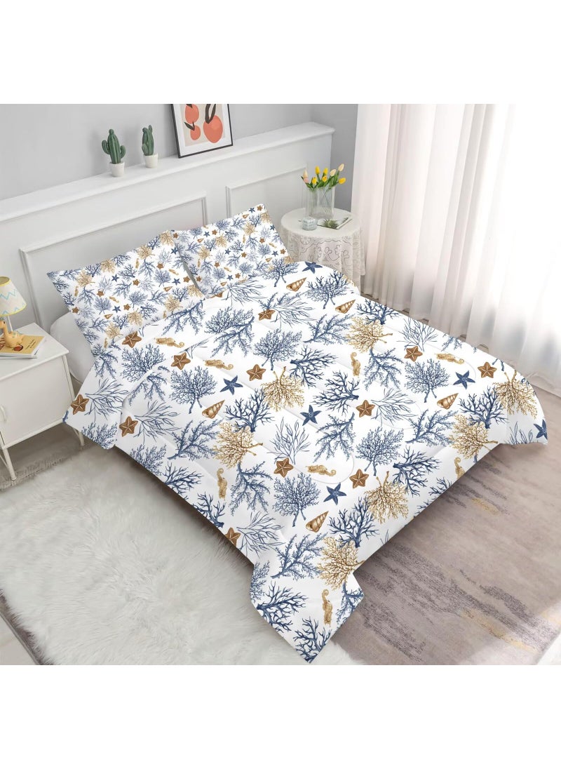 FUYEUN FUYEUN Ocean Coral Comforter Set Queen  Coastal Bedding for Boys Girls Women Teen Bedroom  Beach Nature Starfish Theme Pattern Qulit Sets  1 Comforter  2 Pillowcases  - Image 3