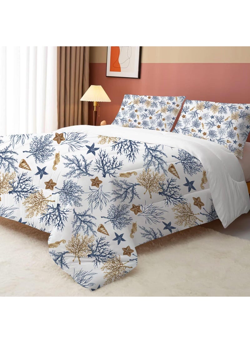 FUYEUN FUYEUN Ocean Coral Comforter Set Queen  Coastal Bedding for Boys Girls Women Teen Bedroom  Beach Nature Starfish Theme Pattern Qulit Sets  1 Comforter  2 Pillowcases  - Image 4