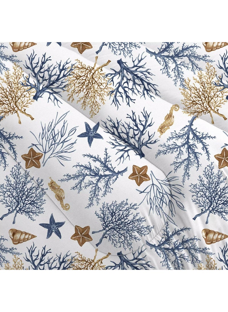 FUYEUN FUYEUN Ocean Coral Comforter Set Queen  Coastal Bedding for Boys Girls Women Teen Bedroom  Beach Nature Starfish Theme Pattern Qulit Sets  1 Comforter  2 Pillowcases  - Image 5