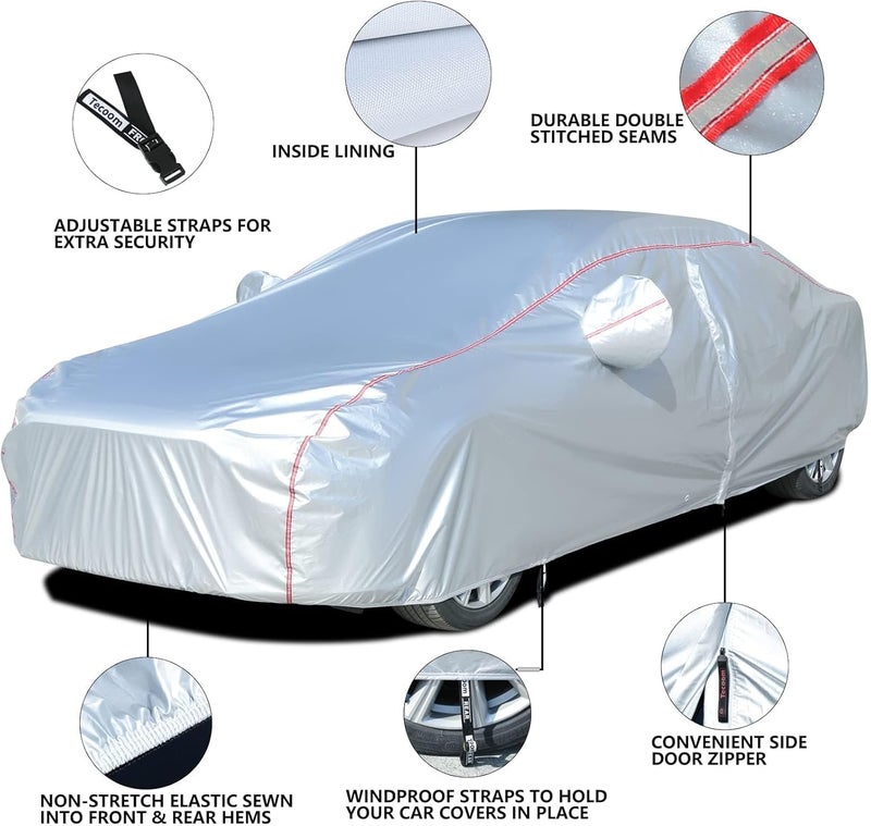 Tecoom Hard Shell Oxford Material Waterproof Car Cover for 191-200 Inches Sedans - Image 5