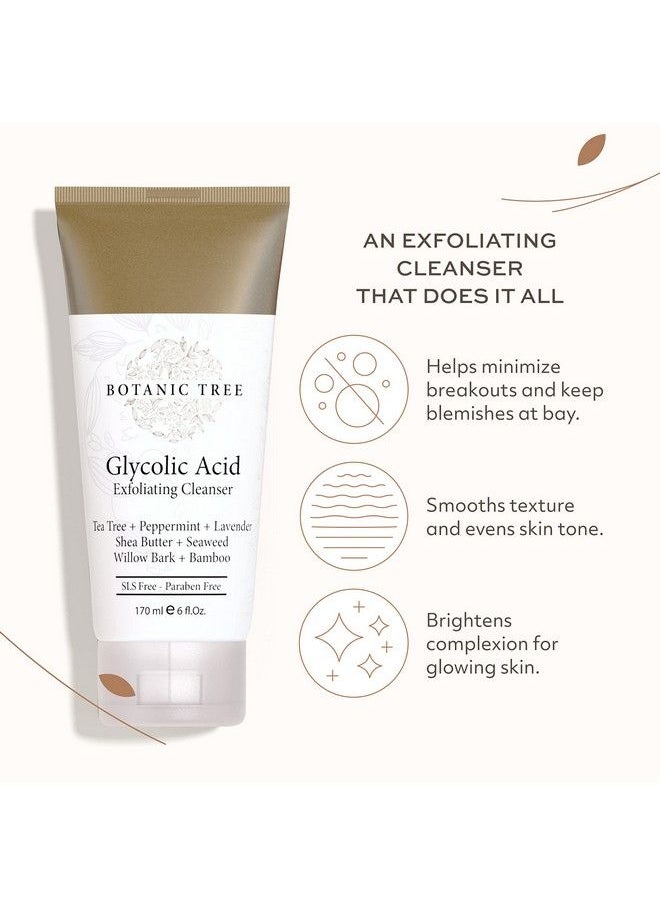 Botanic Tree Glycolic Acid Face Wash Exfoliating Facial Cleanser For Facial Skin Care Acne Treatment Face Scrub 10% Glycolic and Salicylic Acid 6 fl oz Botanic Tree (Pack of 2 Buy 1 Get 1 Travel Size)  - Image 3