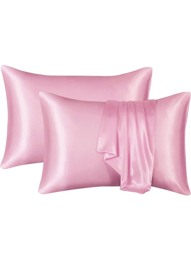 Somerfield Somer Field - Silk Pillowcases For Hair And Skin 2 Pack Standard Size with Envelope Closure (2 Pcs Pillowcases (50 x 75 cm) (Baby Pink) - Image 1