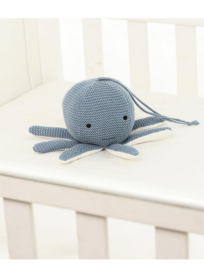 Pluchi Ozy Octopus Cotton Knitted Stuffed Soft Music Toy (22x10cm) (Smoke Blue) - Image 1