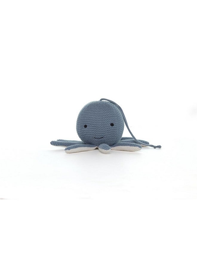 Pluchi Ozy Octopus Cotton Knitted Stuffed Soft Music Toy (22x10cm) (Smoke Blue) - Image 3