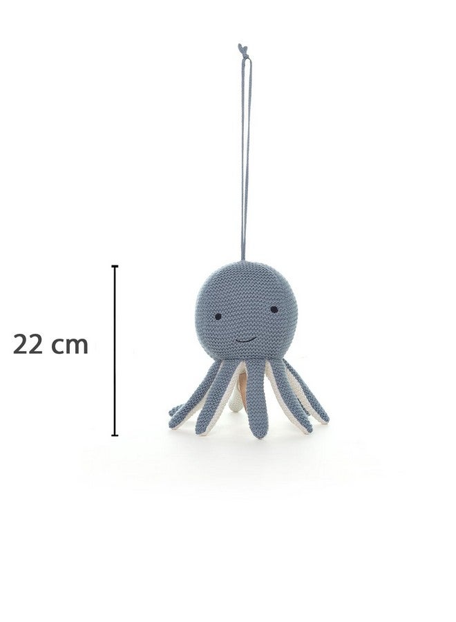 Pluchi Ozy Octopus Cotton Knitted Stuffed Soft Music Toy (22x10cm) (Smoke Blue) - Image 2