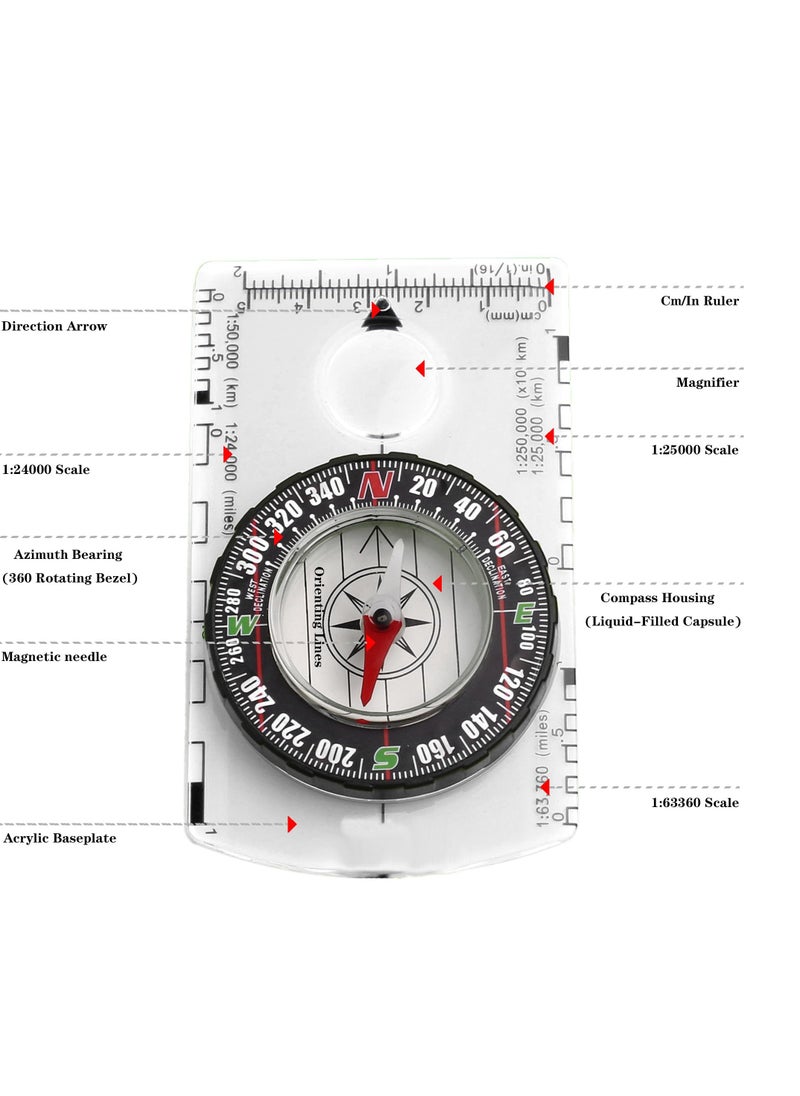 Orienteering Map Compass, Advanced Scout Compass Camping and Navigation, Waterproof & Lightweight Small Survival Compass, Suitable for Hiking, Camping, Orienteering, Hunting