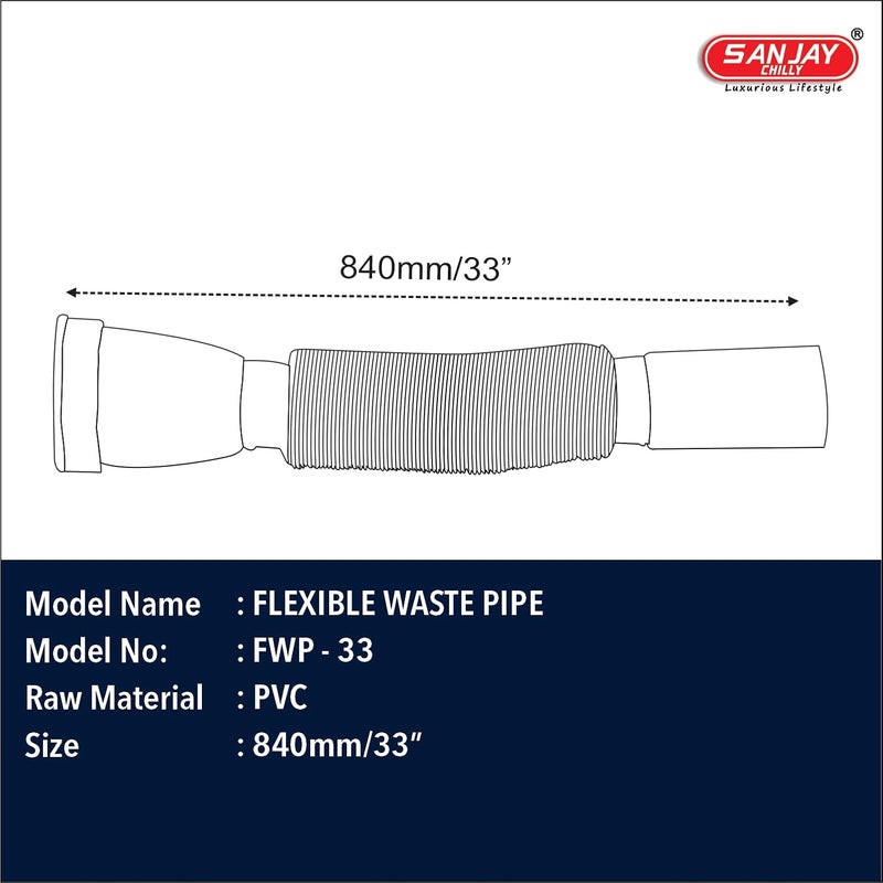 SANJAY CHILLY PVC Flexible 33 Inch Collapsible Waste Pipe for Bathroom Wash Basin and Kitchen Sink | Drain Pipe Streachable (Pack of 2) White - Image 4