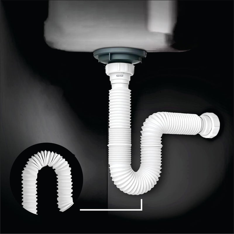 SANJAY CHILLY PVC Flexible 33 Inch Collapsible Waste Pipe for Bathroom Wash Basin and Kitchen Sink | Drain Pipe Streachable (Pack of 2) White - Image 3