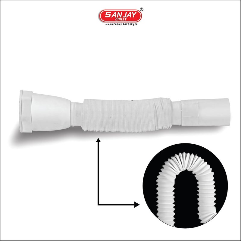 SANJAY CHILLY PVC Flexible 33 Inch Collapsible Waste Pipe for Bathroom Wash Basin and Kitchen Sink | Drain Pipe Streachable (Pack of 2) White - Image 5