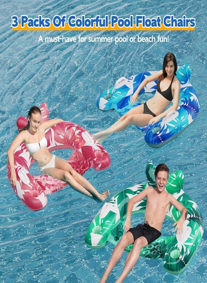 KEUCL Pool Floats, 3 Pack Inflatable Pool Float Chairs with Cupholders & Handles, Pool Floats Adult & Kids Perfect for Pool Lake & Rivers, Pool Toys Party, Relaxing Inflatable Chair for Swimming Pool - Image 2