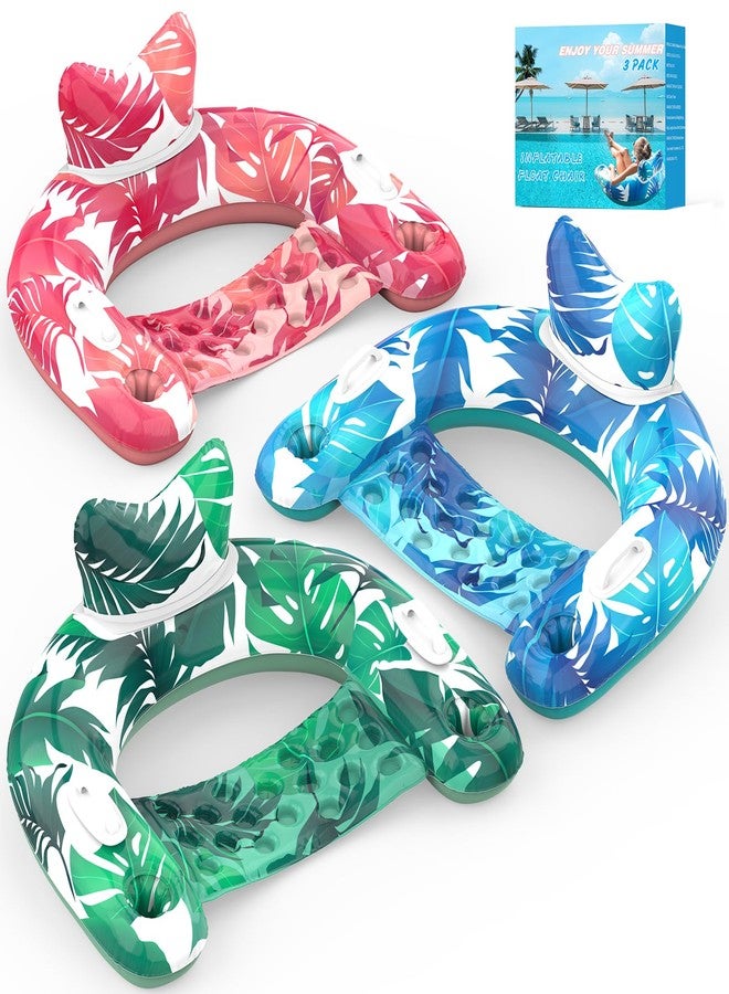 KEUCL Pool Floats, 3 Pack Inflatable Pool Float Chairs with Cupholders & Handles, Pool Floats Adult & Kids Perfect for Pool Lake & Rivers, Pool Toys Party, Relaxing Inflatable Chair for Swimming Pool - Image 1