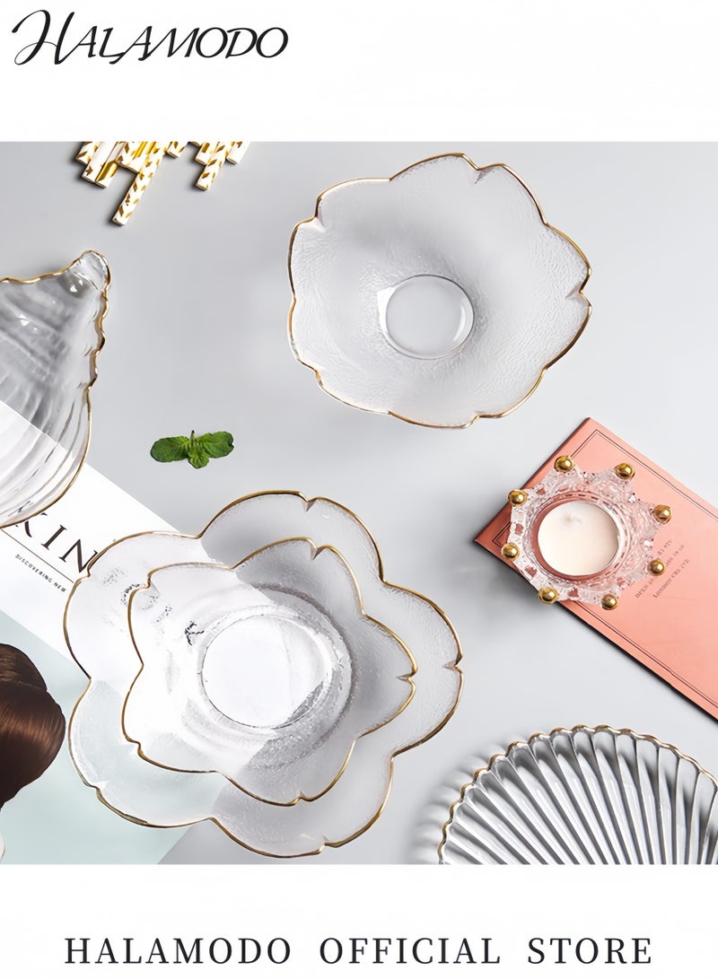 HALAMODO 4-Piece Cherry Blossom Glass Dish Set Clear Dipping Bowls Small Snack Bowls Sauce Dishes Mini Bowls for Soy Sauce Condiments Nuts and Desserts with Handcrafted Gold Trim  - Image 5