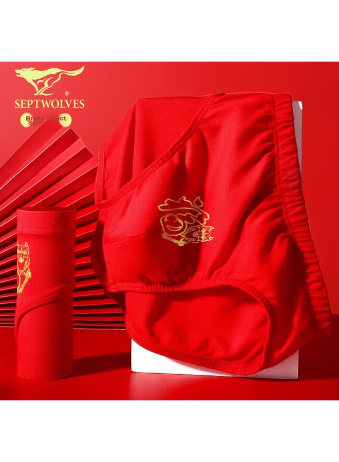 Septwolves Septwolves "hongyun" Year Of The Snake Cotton Men's Triangle Underwear Red Lucky Word Gold-plated Cotton Wedding Underpants  - Image 3