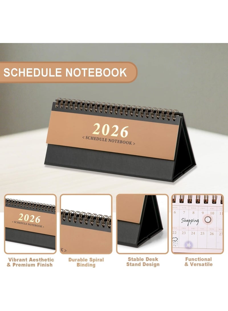 SYOSI Desk Calendar 2026, Small Standing Flip Desktop Calendar, Full Year Monthly Planner January to December 2026, 350gsm Thick Paper with Twin Wire Binding, for Home Office School, Brown - Image 2