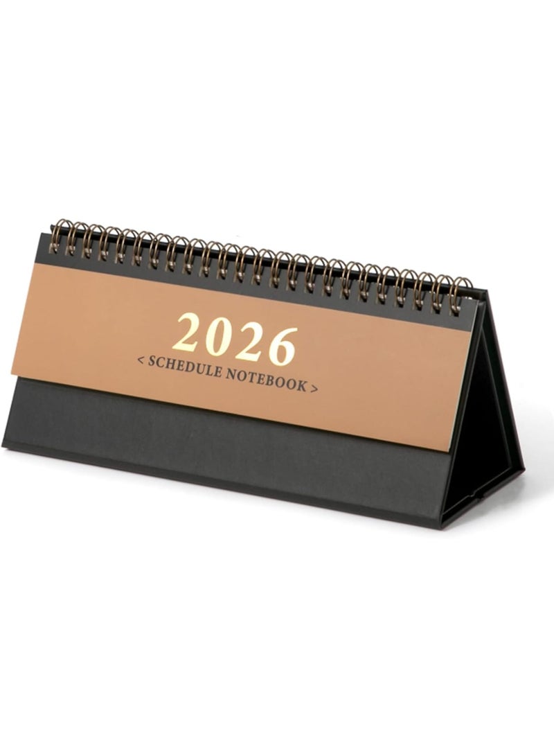 SYOSI Desk Calendar 2026, Small Standing Flip Desktop Calendar, Full Year Monthly Planner January to December 2026, 350gsm Thick Paper with Twin Wire Binding, for Home Office School, Brown - Image 1