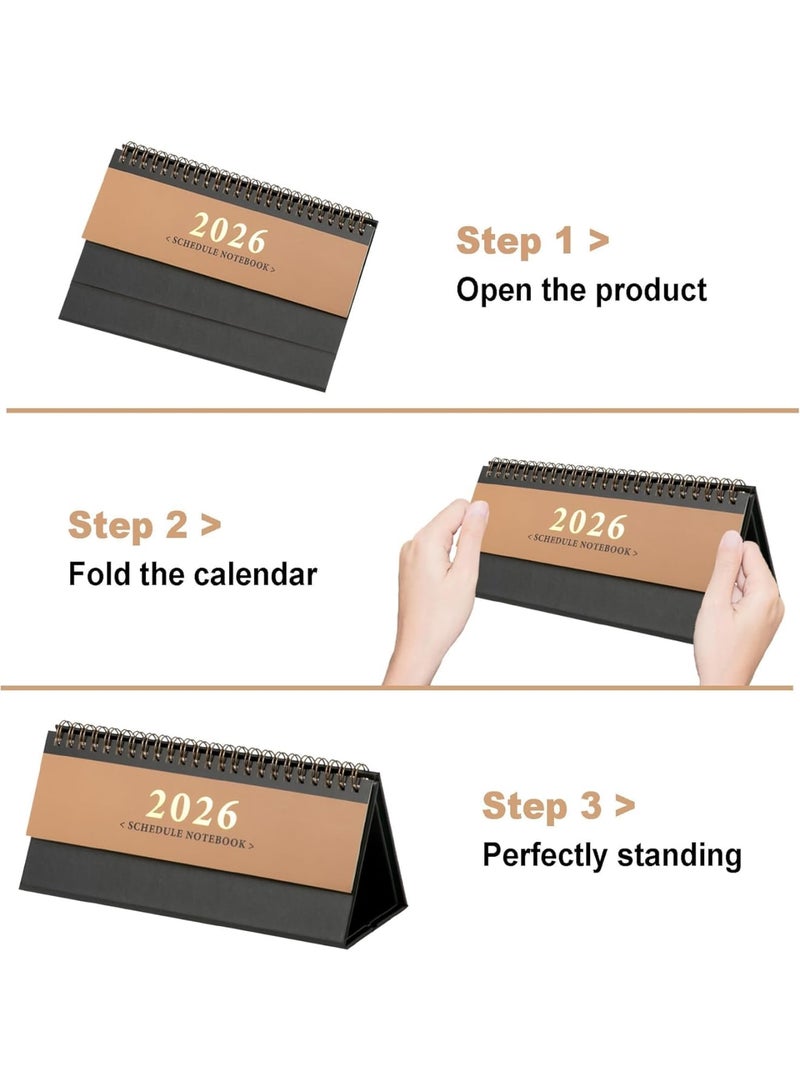 SYOSI Desk Calendar 2026, Small Standing Flip Desktop Calendar, Full Year Monthly Planner January to December 2026, 350gsm Thick Paper with Twin Wire Binding, for Home Office School, Brown - Image 3
