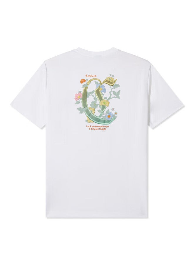Cabbeen Men's Clothing Suolona Cool-feeling T-shirt, Summer Logo Floral Embroidery Short Sleeve Trendy, Bleached White, Size 52 - Image 3