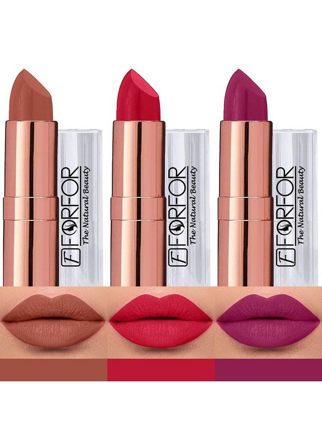 FORFOR Antique Velvet Matte Texture Smooth Finish Lipstick Gift set combo pack 3 for Women Enriched Shea Butter, Vitamin- E & Jojoba oil - Image 1