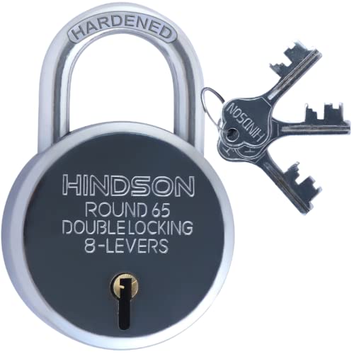 Hindson Round 65mm Lock and Key Door Lock for Home, Gate, Shutter | 3 Key 8 Lever Silver Finish | Hardened Pack 1 - Image 1