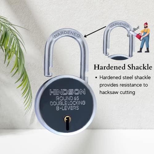 Hindson Round 65mm Lock and Key Door Lock for Home, Gate, Shutter | 3 Key 8 Lever Silver Finish | Hardened Pack 1 - Image 3