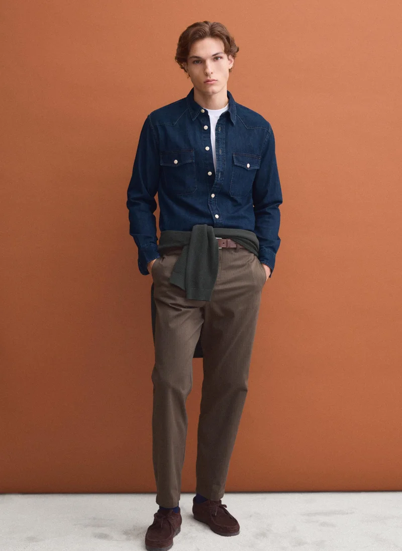 Ovs OVS Blue pure cotton shirt with buttons and classic collar, regular fit