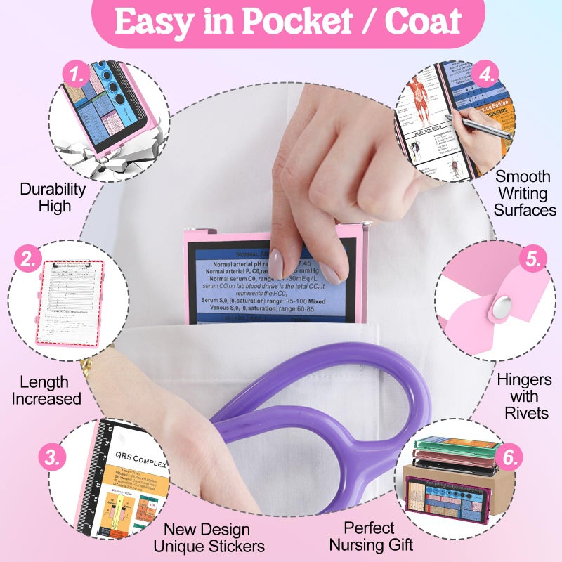 NECEG Nursing Clipboard Foldable-4 Layers Aluminum Nurse Foldable Clipboard Nursing Medical Edition Cheat Sheets, Pocket Size Pen Clip for Nurses Students School and Doctors-Pink - Image 4