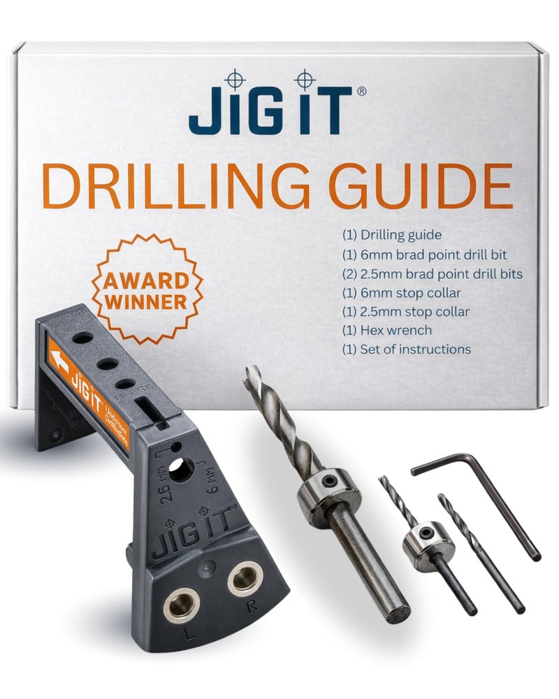 ROCKLER JIG IT Undermount Drilling Guide - Durable ABS Plastic Drill Angle Guide w/Steel Inserts - Drill Guide Jig for Blum Tandem & Drawer Slide â€“ Ideal Woodworking Tools Includes Drill Bits, Collars & More - Image 1