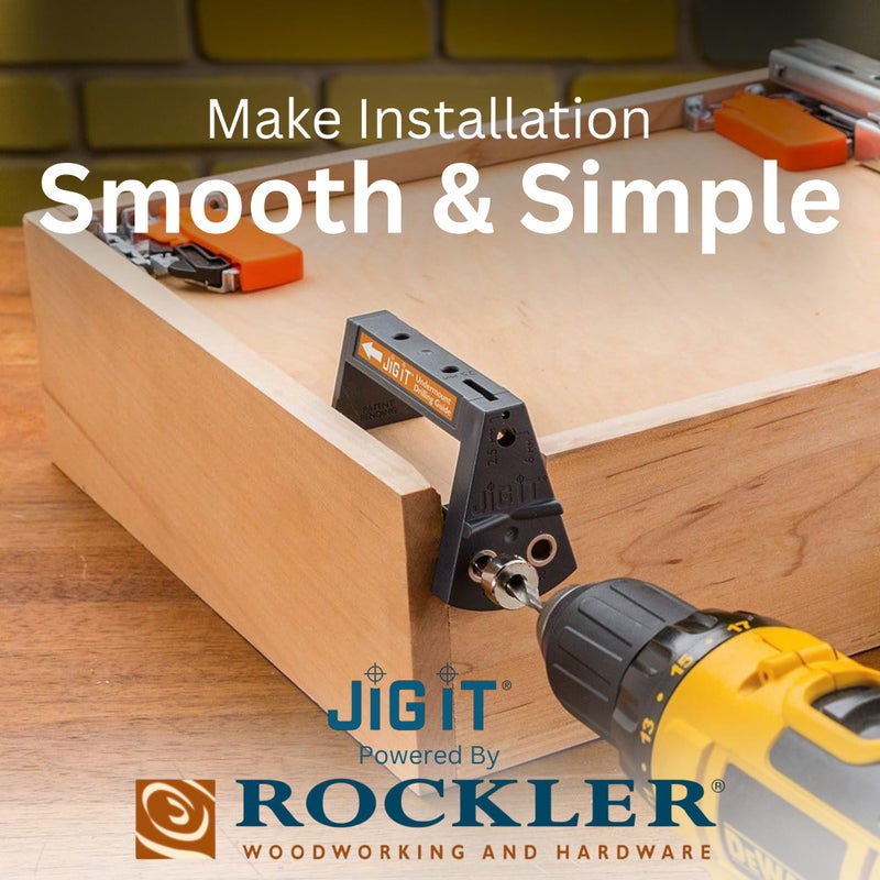 ROCKLER JIG IT Undermount Drilling Guide - Durable ABS Plastic Drill Angle Guide w/Steel Inserts - Drill Guide Jig for Blum Tandem & Drawer Slide â€“ Ideal Woodworking Tools Includes Drill Bits, Collars & More - Image 4