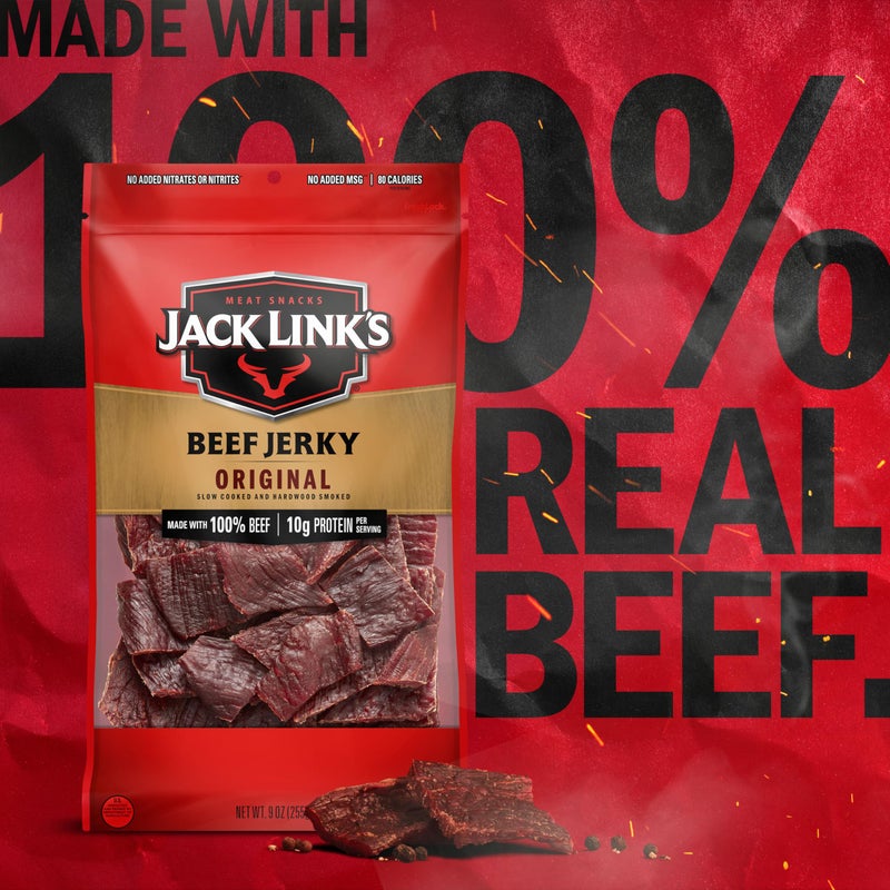 Jack Link's جاك لينك لحم البقر المقدد، الأصلي، أكياس كبيرة من اللحم المقدد - وجبات خفيفة لحم لذيذة، مثالية للهدايا، وجبات خفيفة غنية بالبروتين جاهزة للأكل تحتوي على 10 جرام من البروتين لكل حصة، مصنوعة من 100% لحم بقر - 9 أوقية (عبوة من 2) - Image 3