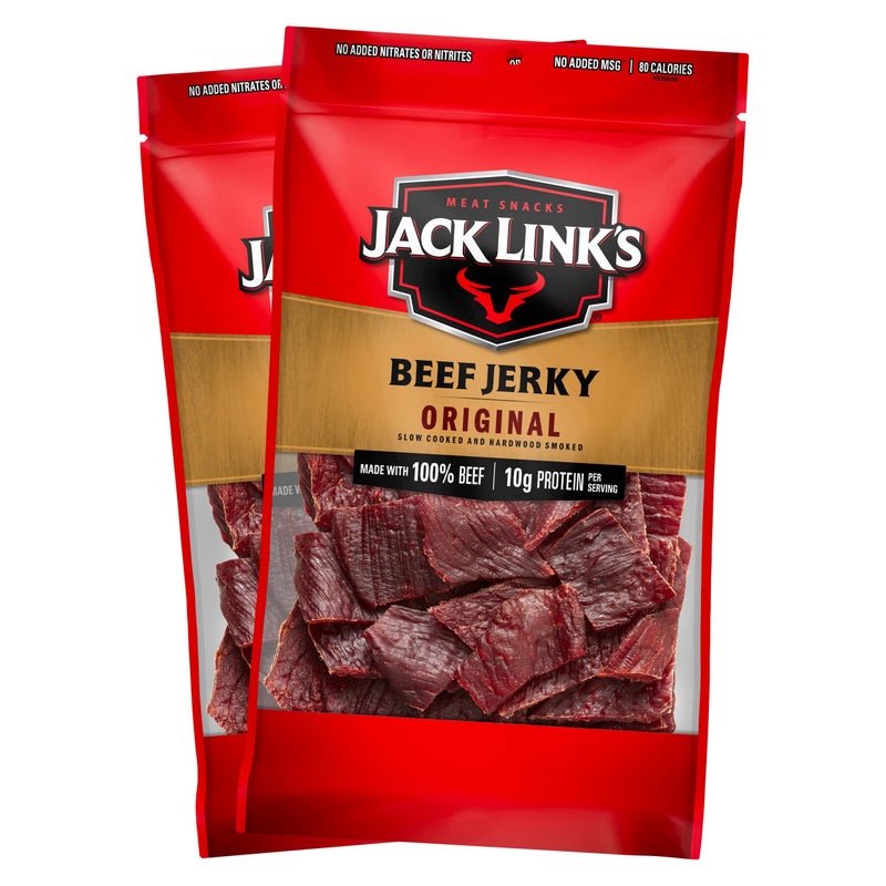 Jack Link's جاك لينك لحم البقر المقدد، الأصلي، أكياس كبيرة من اللحم المقدد - وجبات خفيفة لحم لذيذة، مثالية للهدايا، وجبات خفيفة غنية بالبروتين جاهزة للأكل تحتوي على 10 جرام من البروتين لكل حصة، مصنوعة من 100% لحم بقر - 9 أوقية (عبوة من 2) - Image 1