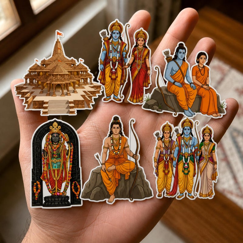 TodFod Lord Ram & Sita Fridge Magnet Set of 6 | Cartoon Style Ramayana Temples, Bow & Arrow Deity Art | Hindu Mythology Spiritual Decor for Kitchen & Puja Room | 7.62 cm (3 Inch) (Ram-Sita) - Image 3