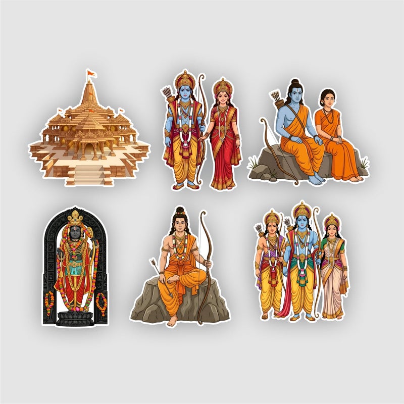 TodFod Lord Ram & Sita Fridge Magnet Set of 6 | Cartoon Style Ramayana Temples, Bow & Arrow Deity Art | Hindu Mythology Spiritual Decor for Kitchen & Puja Room | 7.62 cm (3 Inch) (Ram-Sita) - Image 1