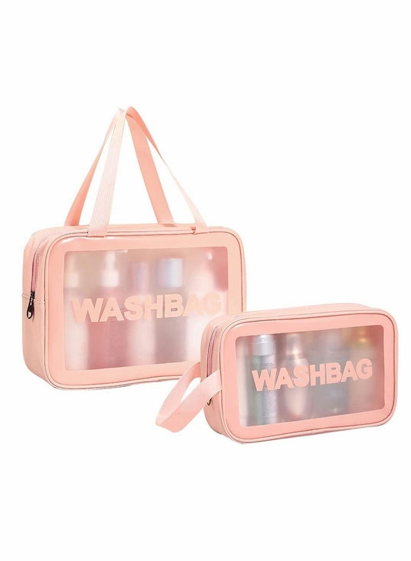 Clear Makeup Bag PVC Waterproof Cosmetic Bag Large Capacity Thickened Clear Travel Toiletry Organizer Bag Set for Bathroom, Vacation and Organizing (Pink,2 PCS) - Image 1