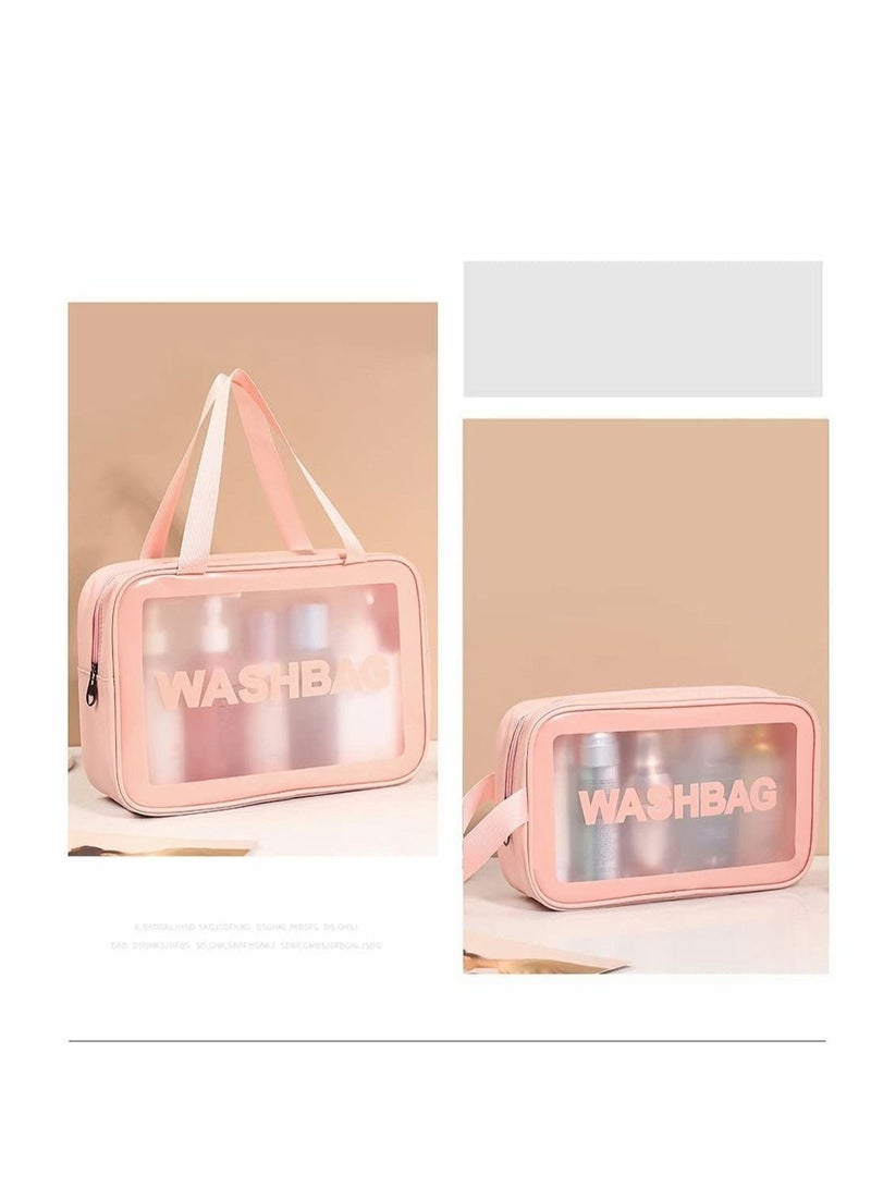Clear Makeup Bag PVC Waterproof Cosmetic Bag Large Capacity Thickened Clear Travel Toiletry Organizer Bag Set for Bathroom, Vacation and Organizing (Pink,2 PCS) - Image 2