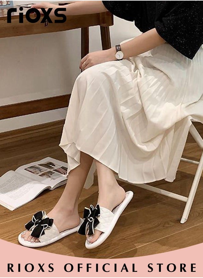 RIOXS Women's Summer Slippers with Bowknot, Non-Slip Open-toe Beach Sandals, Classic Plain Sliders, Soft Comfortable Sandals for Indoor or Outdoor Use  - Image 2