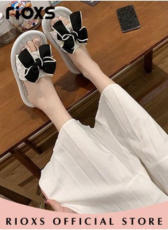 RIOXS Women's Summer Slippers with Bowknot, Non-Slip Open-toe Beach Sandals, Classic Plain Sliders, Soft Comfortable Sandals for Indoor or Outdoor Use  - Image 3