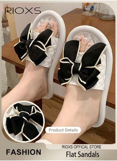 RIOXS Women's Summer Slippers with Bowknot, Non-Slip Open-toe Beach Sandals, Classic Plain Sliders, Soft Comfortable Sandals for Indoor or Outdoor Use  - Image 1