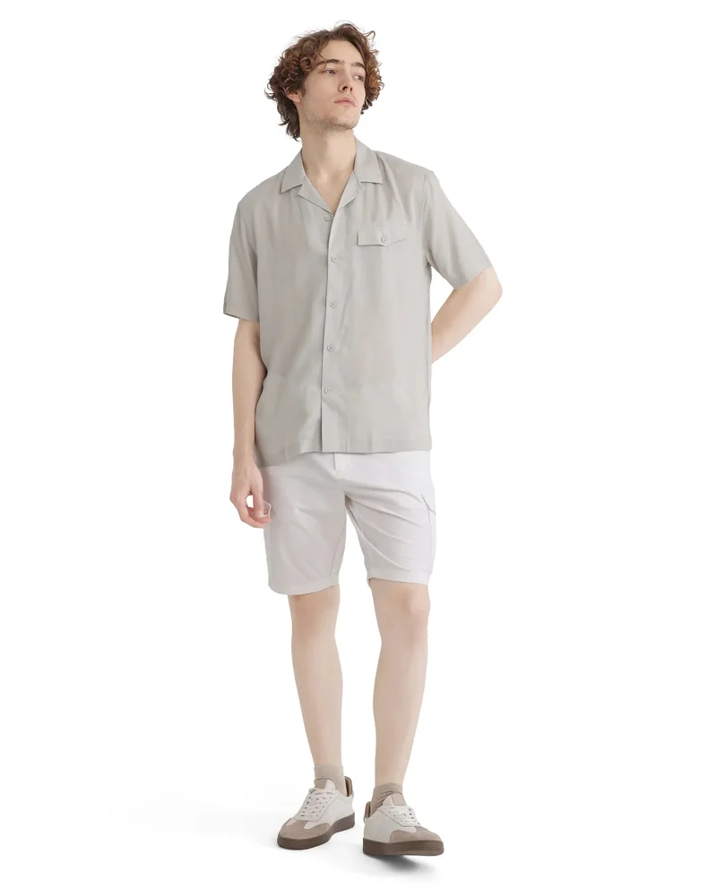 Rare Rabbit Rare Rabbit Men Dubm Light Grey Modal Fabric Cuban Collar Short Sleeves Collared Neck with Flap Chest Pocket Plain Shirt