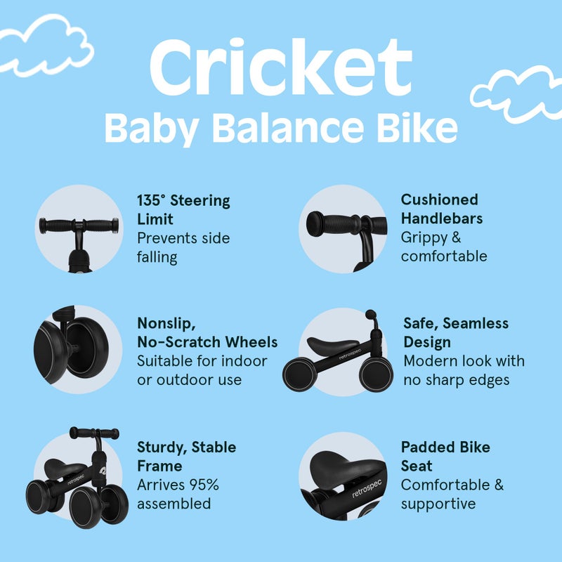 Retrospec Cricket Baby Balance Bike, 4-Wheel Ride-On Toy for Ages 12-24 Months â€“ First Bike & Toddler Bike for 1 Year Old Boys & Girls, First Birthday Gift - Image 3