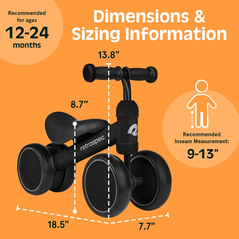 Retrospec Cricket Baby Balance Bike, 4-Wheel Ride-On Toy for Ages 12-24 Months â€“ First Bike & Toddler Bike for 1 Year Old Boys & Girls, First Birthday Gift - Image 4
