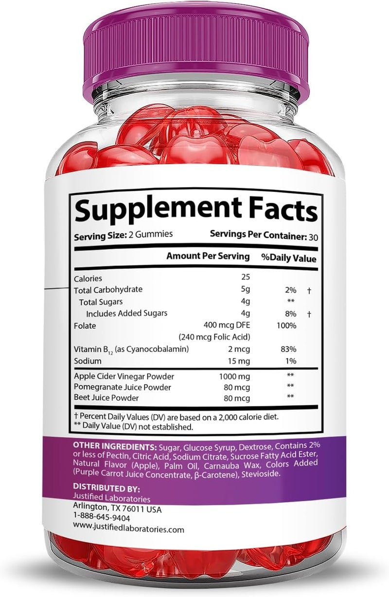 Justified Laboratories 2 Pack Xtreme Fit Keto ACV Gummies Advanced Formula 1000MG XtremeFit Keto Gummies Apple Cider Vinegar Formulated with Pomegranate Beet Juice Powder B12 Vegan Non GMO 120 Gummys - Image 4