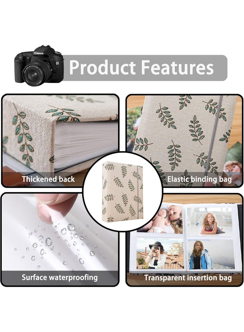 YelaJoy Photo Album 4x6 for 200 Photos, Linen Cover Picture Book for Family, Wedding, Anniversary, Baby, and Vacation Memories, Golden Leaves Design - Image 2