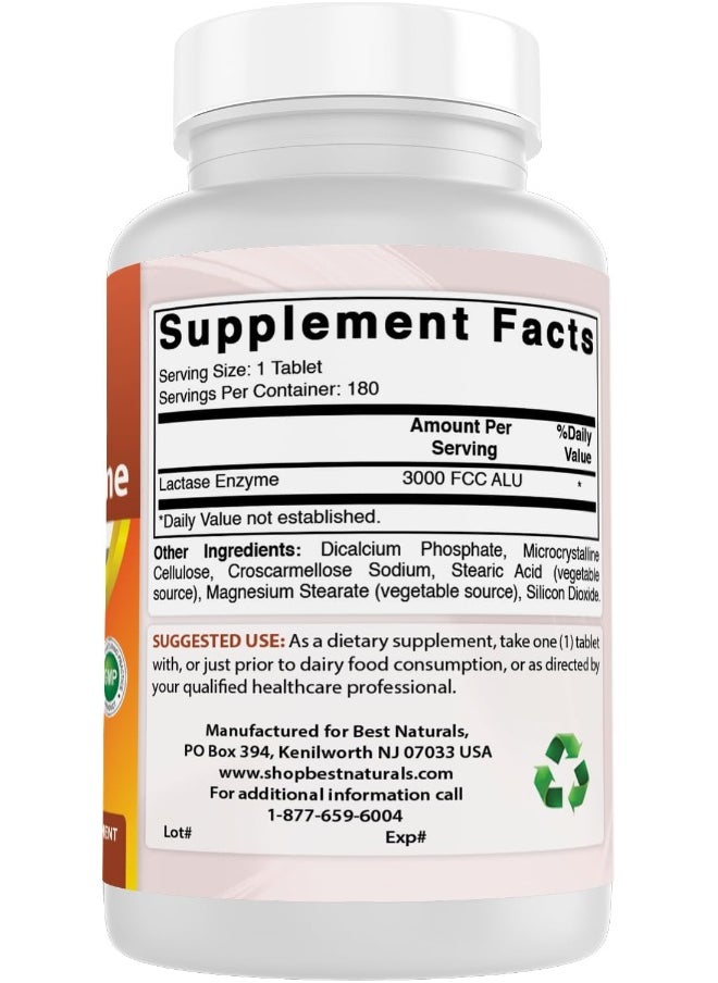 Fast Acting Lactase Enzyme Tablet 3000 Fcc Alu 180 Count