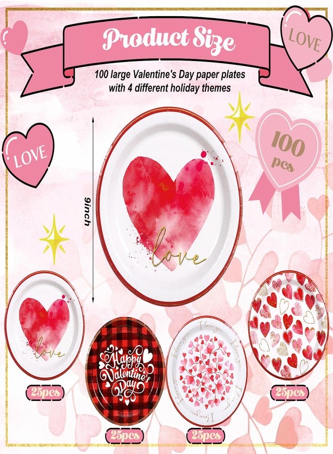 Moinchore 100 Pcs Valentine's Day Paper Plates 9 Inches Valentine's Day Disposable Plates Round Heart Dessert Plates Valentine's Day Dinnerware Set Table Decorations for Valentine's Day Holiday Party - Image 3